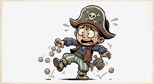 Angry pirate holding dice